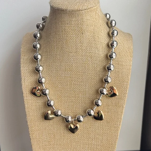 Silver and Gold Heart Charm Necklace - Picture 1 of 6